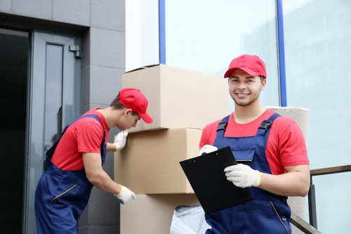 Careful handling of boxed household items during a Maidavale move