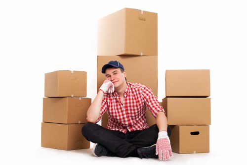 Packed household items prepared for removals service in Maidavale